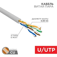 Кабель U/UTP витая пара 4х2х24 AWG кат.5Е (черн, бел)