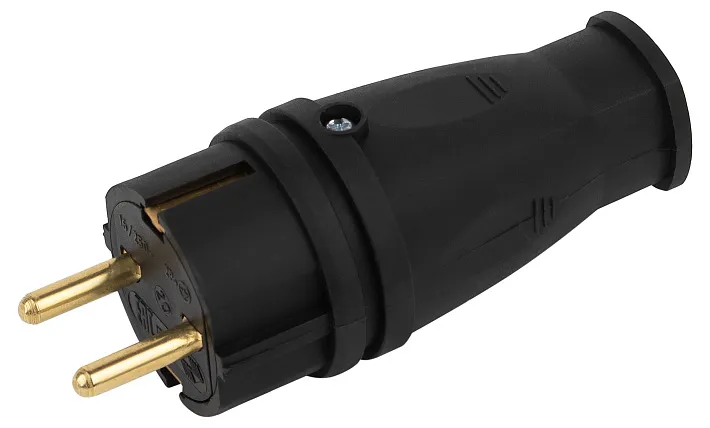Вилка каучук Эра VX10 16А с/з прямая черная