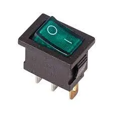 Выкл 1-клавишный прямоуг. mini 6А 3с ON-OFF зеленый, с индикатором