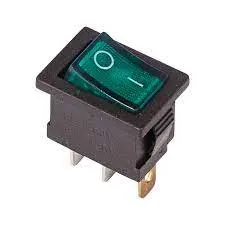 Выкл 1-клавишный прямоуг. mini 6А 3с ON-OFF зеленый, с индикатором
