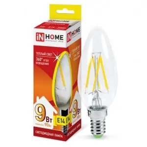 Лампа inHome deco свеча C37 9W Е14 3000К филамент