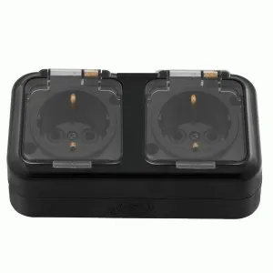 Bylectrica Пралеска Аква Розетка 2-м с/з IP54, черная с крышками
