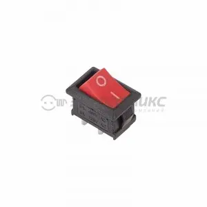 Выкл 1-клавишный прямоуг. mini 6А 2с ON-OFF красный