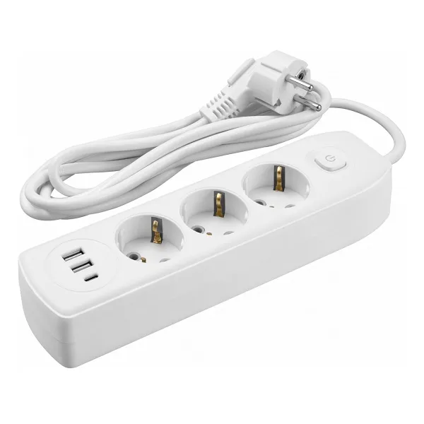 Удлинитель Онлайт 4гн с/з +2USB с выкл. 3м ПВС 3х1,0