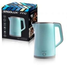 Чайник Ergolux 1,8л 2200W диск, нерж+пластик, голубой KS12-C13